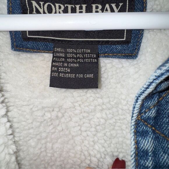 Vintage North Bay Sherpa Lined Denim Trucker Jacket Corduroy Collar - Picture 2 of 5